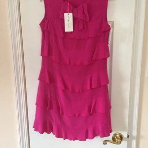 See by Chloe Round Neck Sleeveless Tiered Shift Silk Lined Pink Dress Si…